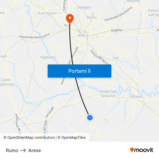 Ruino to Arese map