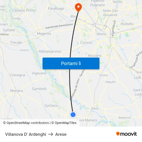Villanova D' Ardenghi to Arese map