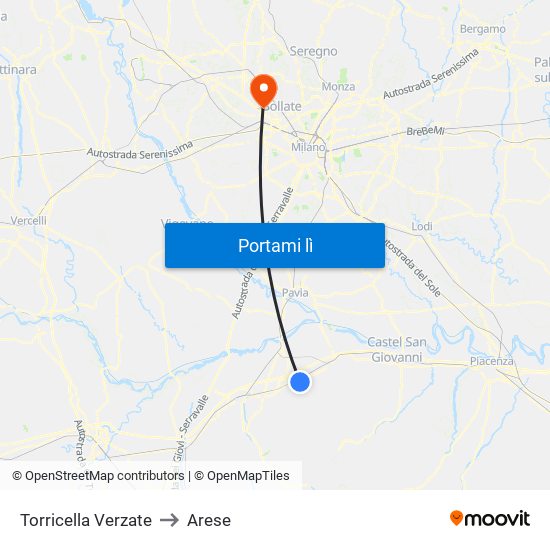 Torricella Verzate to Arese map