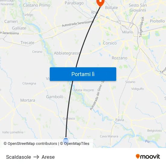 Scaldasole to Arese map