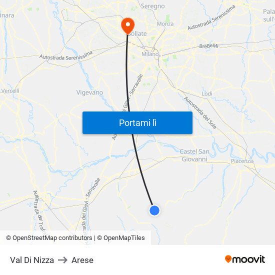 Val Di Nizza to Arese map