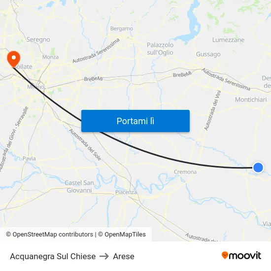 Acquanegra Sul Chiese to Arese map