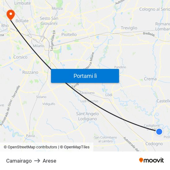 Camairago to Arese map
