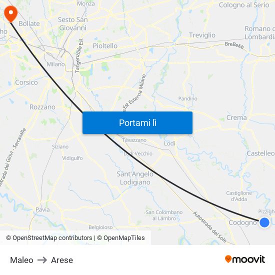 Maleo to Arese map