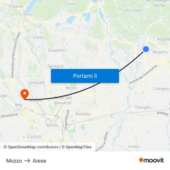 Mozzo to Arese map