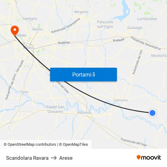 Scandolara Ravara to Arese map