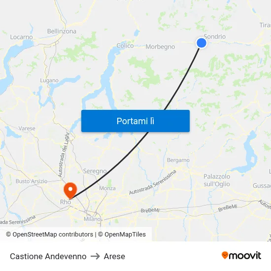 Castione Andevenno to Arese map
