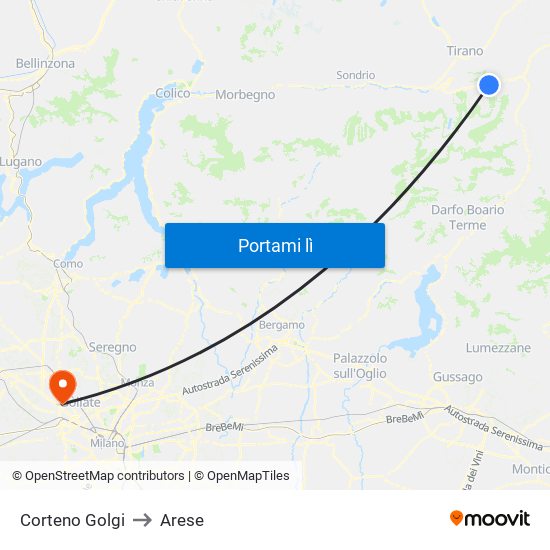 Corteno Golgi to Arese map