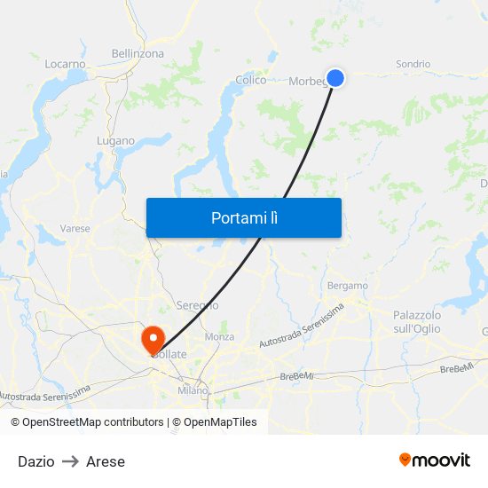 Dazio to Arese map