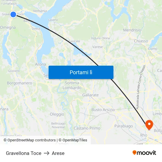 Gravellona Toce to Arese map