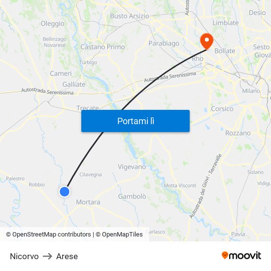Nicorvo to Arese map