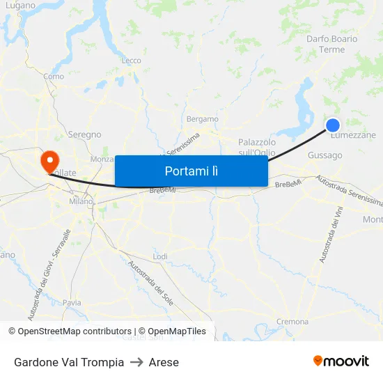 Gardone Val Trompia to Arese map