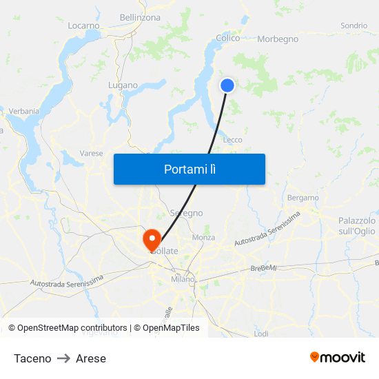 Taceno to Arese map