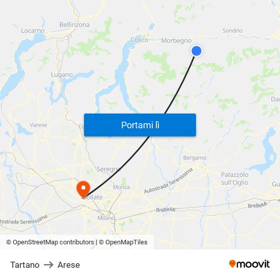 Tartano to Arese map