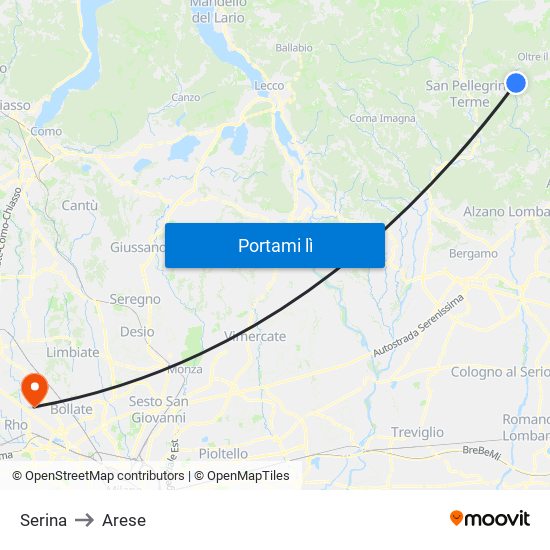 Serina to Arese map