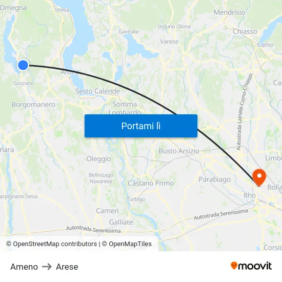 Ameno to Arese map