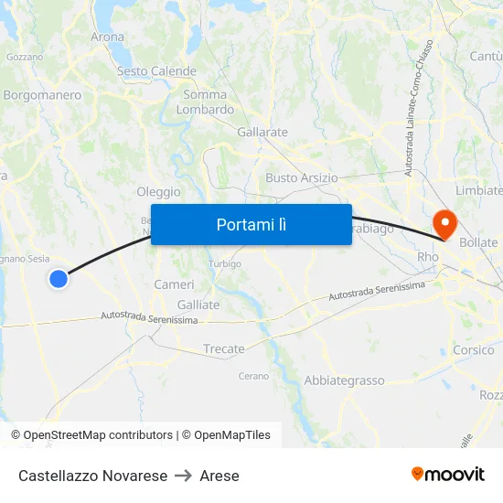 Castellazzo Novarese to Arese map