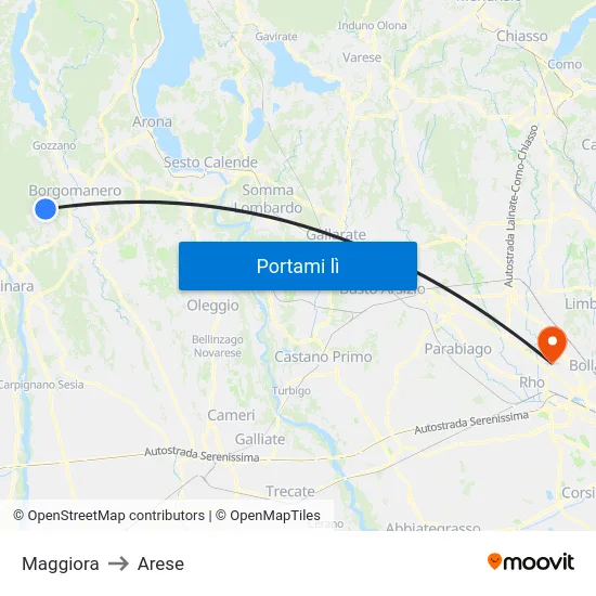 Maggiora to Arese map