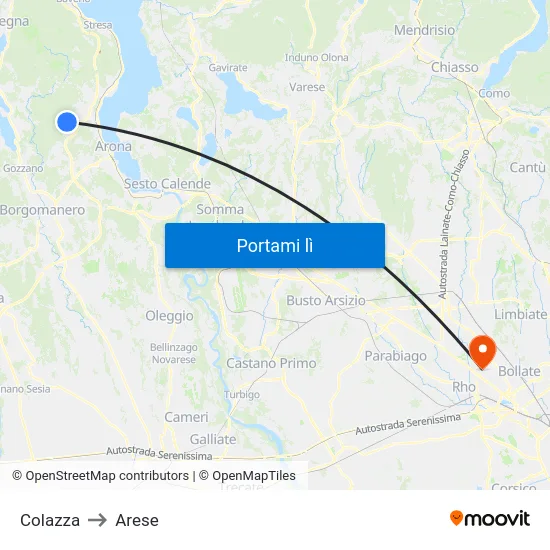 Colazza to Arese map