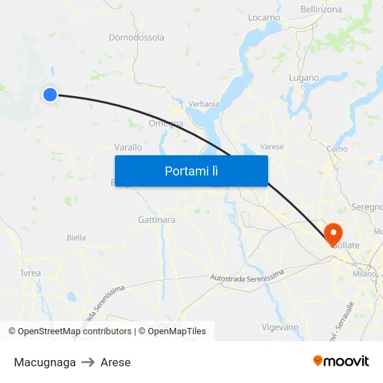 Macugnaga to Arese map