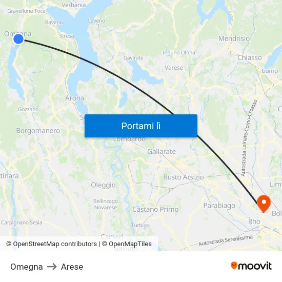 Omegna to Arese map