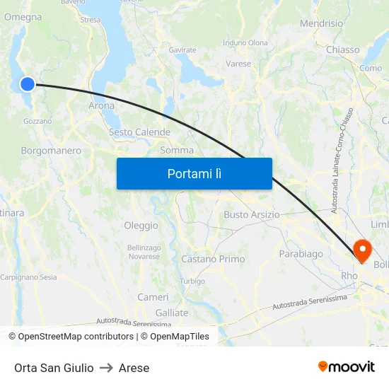 Orta San Giulio to Arese map