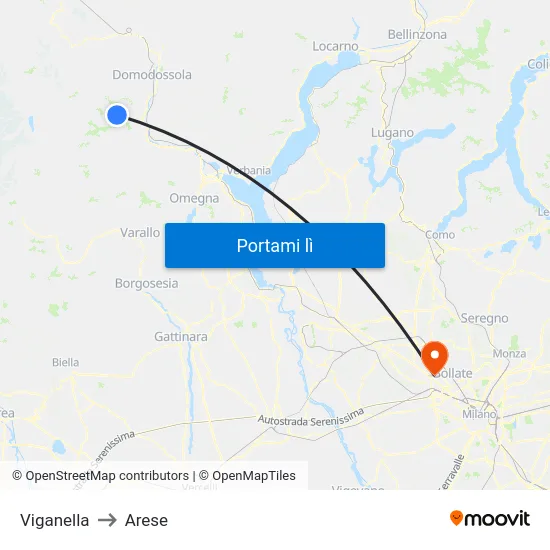 Viganella to Arese map
