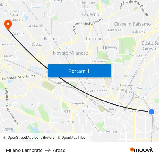 Milano Lambrate to Arese map