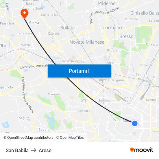 San Babila to Arese map