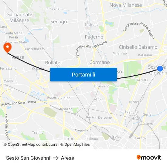 Sesto San Giovanni to Arese map