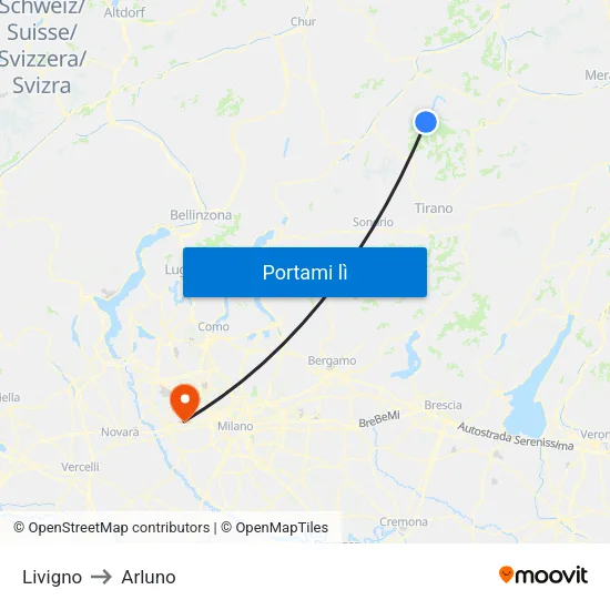 Livigno to Arluno map