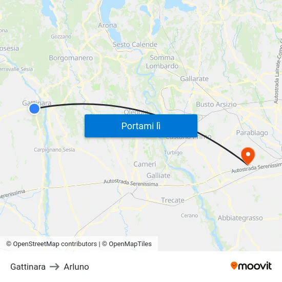 Gattinara to Arluno map