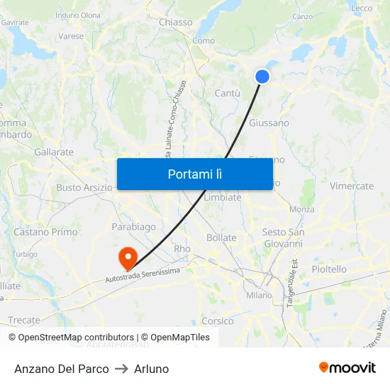 Anzano Del Parco to Arluno map