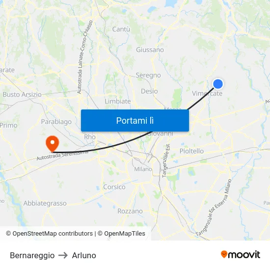 Bernareggio to Arluno map