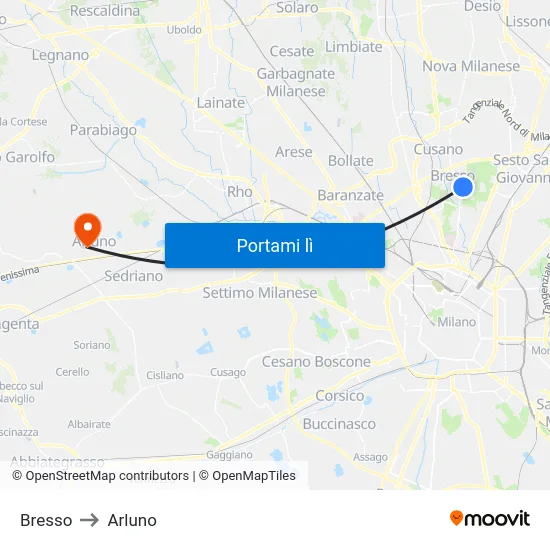 Bresso to Arluno map