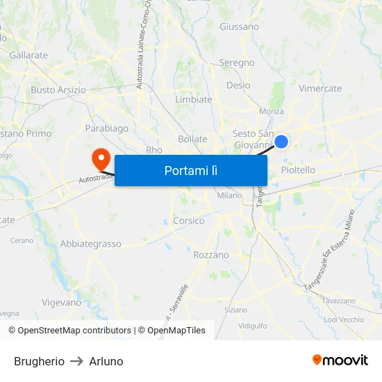 Brugherio to Arluno map