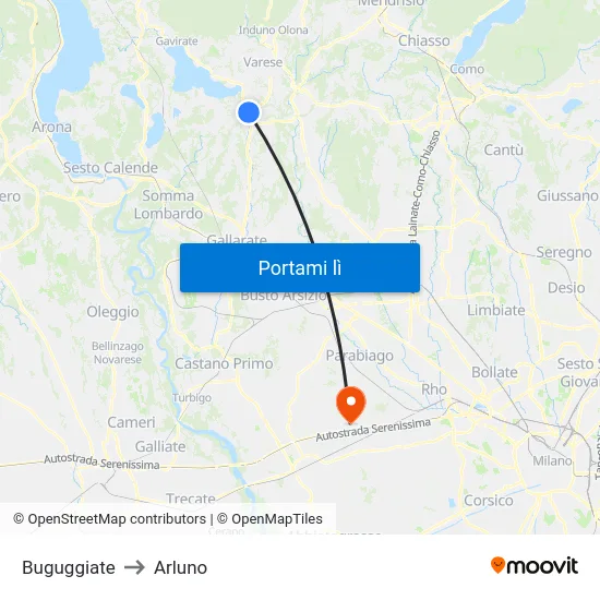 Buguggiate to Arluno map