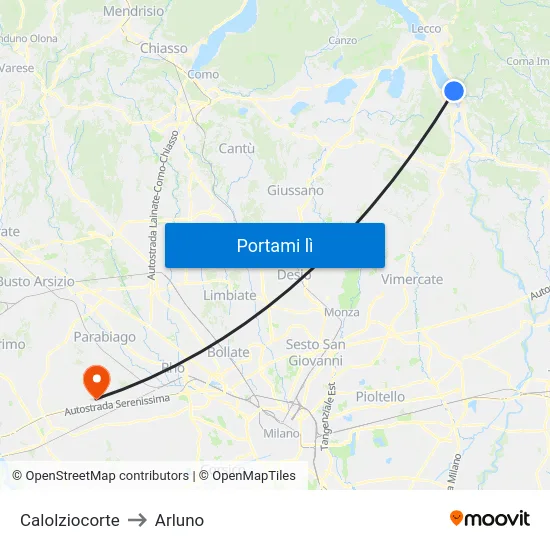 Calolziocorte to Arluno map