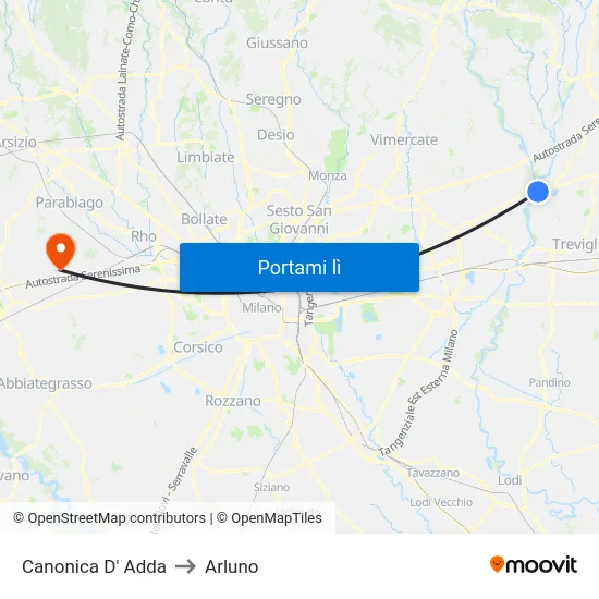 Canonica D' Adda to Arluno map