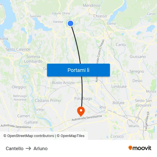 Cantello to Arluno map