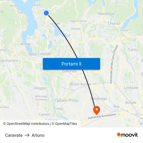 Caravate to Arluno map