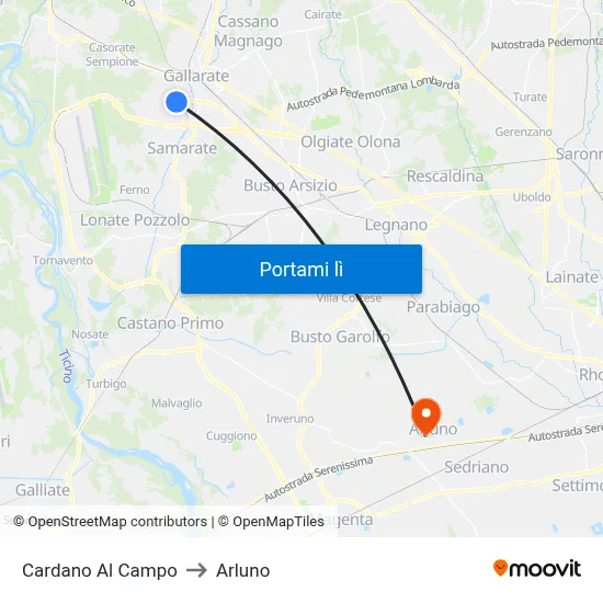 Cardano Al Campo to Arluno map
