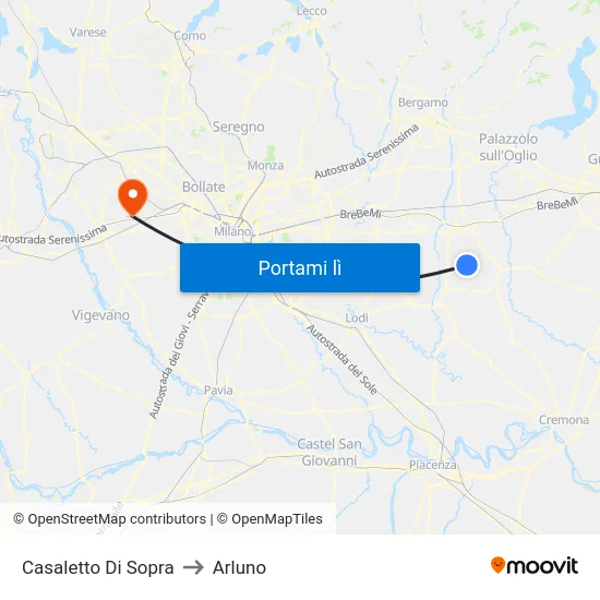 Casaletto Di Sopra to Arluno map