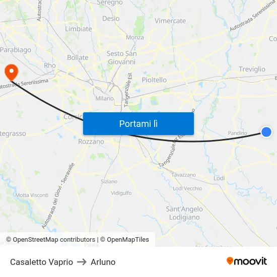 Casaletto Vaprio to Arluno map