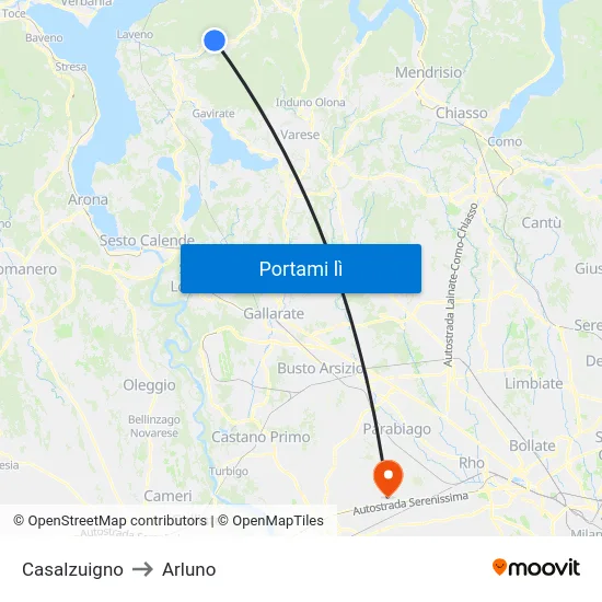 Casalzuigno to Arluno map