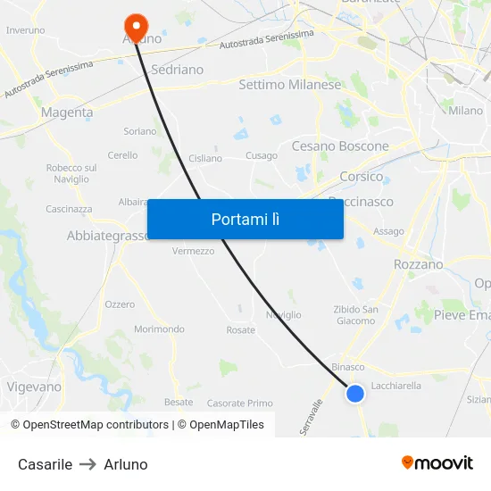 Casarile to Arluno map