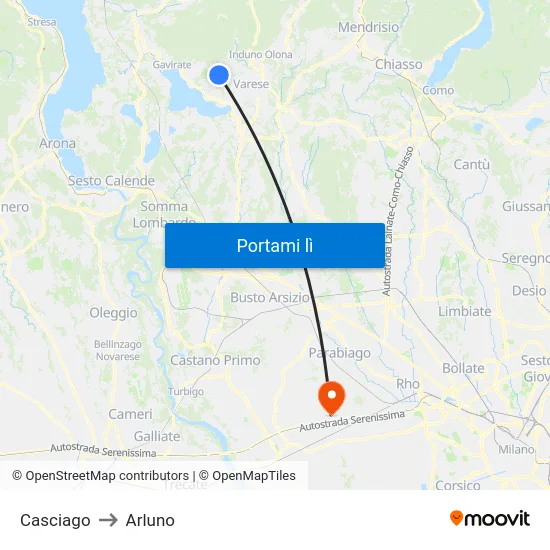 Casciago to Arluno map