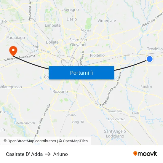 Casirate D' Adda to Arluno map
