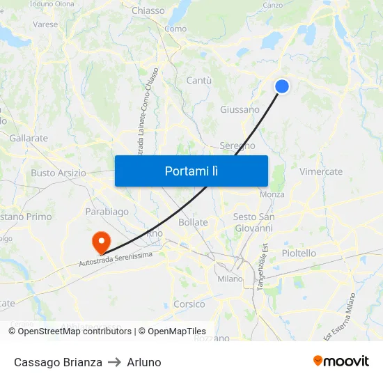 Cassago Brianza to Arluno map