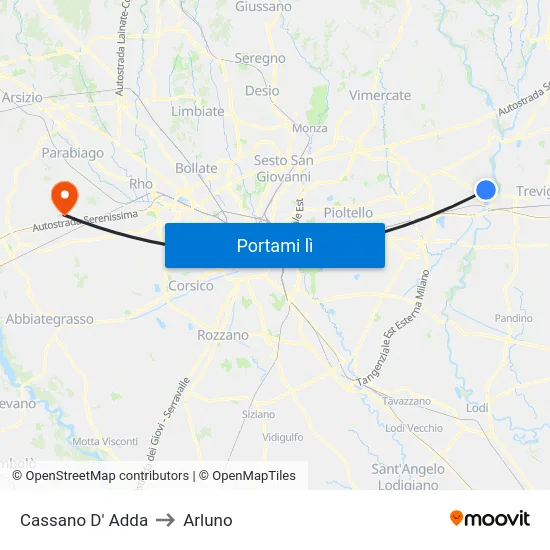 Cassano D' Adda to Arluno map